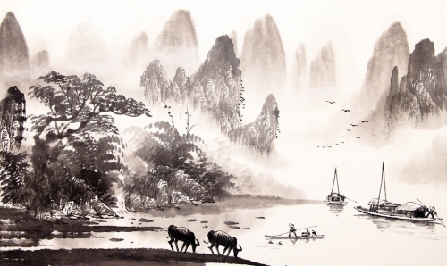 Chinese landscape watercolor painting - 901153867