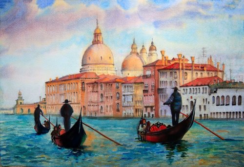 Painting of Venice Italy, painted by watercolor - 901153877