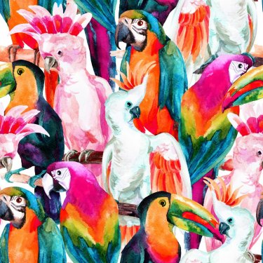 watercolor parrots seamless pattern - 901153891