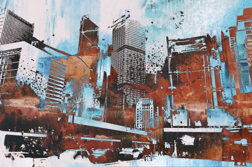 skyscraper with abstract grunge,illustration painting