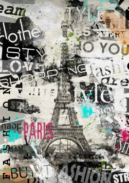 PARIS, FRANCE. Vintage illustration with Eiffel Tower