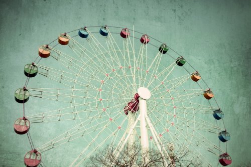 Colorful Giant ferris wheel against, Vintage style - 901154471