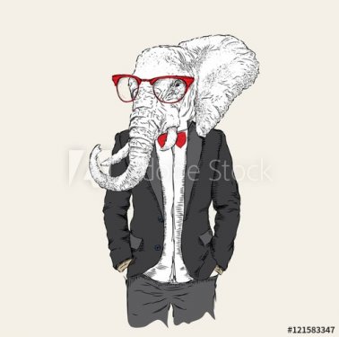 Illustration of elephant hipster dressed up in jacket, pants and sweater. Vector illustration