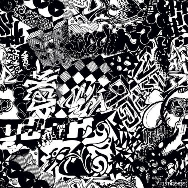 Black and white seamless pattern graffiti, sticker bombing - 901154506