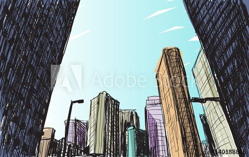 sketch city scape building in Tokyo hand draw illustration vector - 901154524