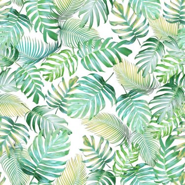 Tropical leaves seamless pattern of Monstera philodendron and palm leaves in ... - 901154600