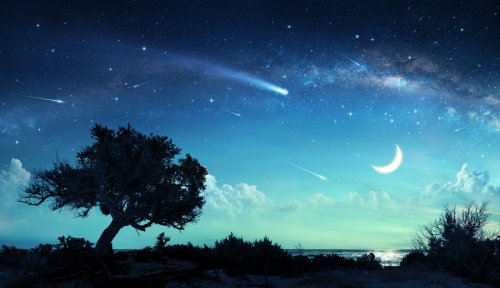 Shooting Stars In Fantasy Landscape At Night - 901154754