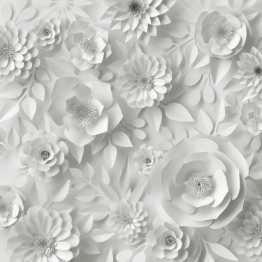 3d render, white paper flowers floral background
