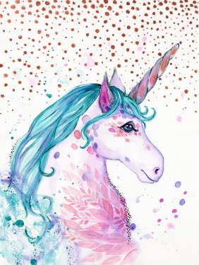 Watercolor unicorn illustration.