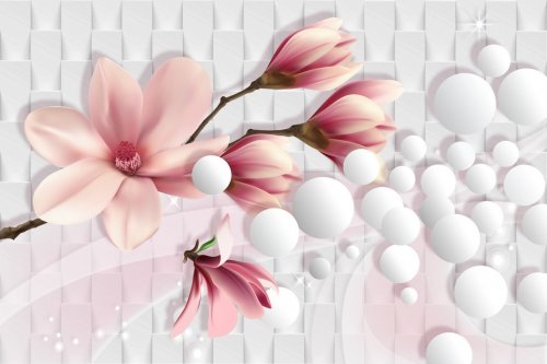 3d wallpaper, magnolia on white abstract background. Celebration 3d background. Flower theme - this is a trend in design interior.