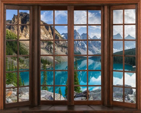3d window view of mountains