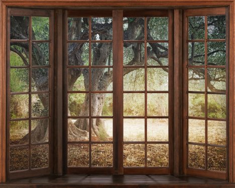 3d window view. Beautiful view of nature from the window. - 901154969