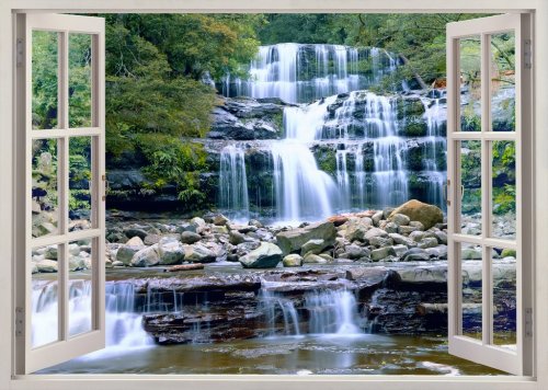 Open window view to waterfall - 901154979