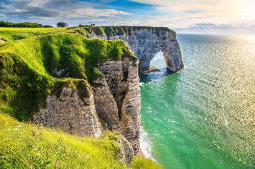 Amazing natural rock arch wonder, Etretat, Normandy, France - 901155004