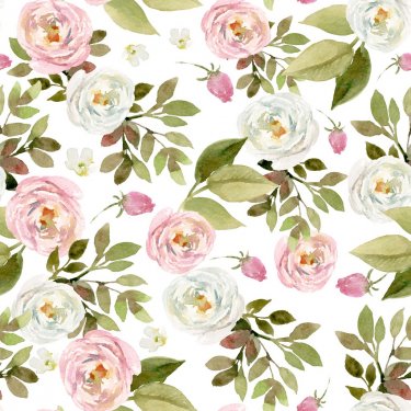 Seamless watercolor floral pattern with flowers and leaves composition on whi... - 901155016