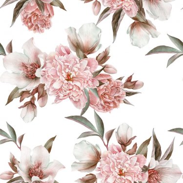 Floral seamless pattern with peonies and hellebore - 901155074
