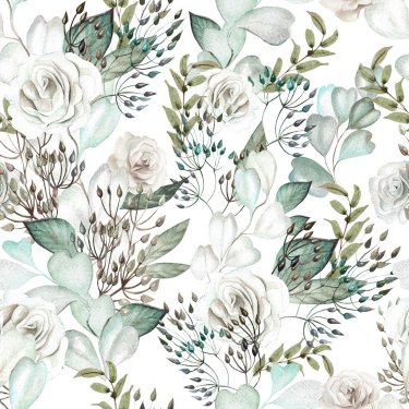 Beautiful watercolor wedding pattern with eucalyptus and rose. - 901155075