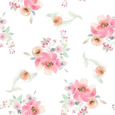 Seamless summer pattern with watercolor flowers handmade. - 901155266