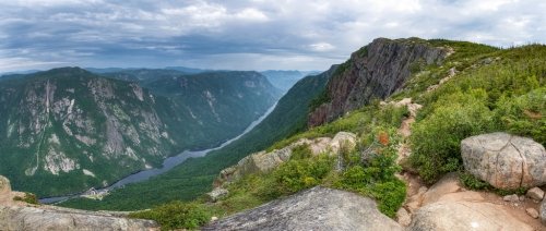 Overview on the valley of Malbaie river from an high angle on the summit, Mont des Érables, Quebec, Canada