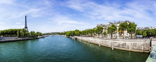 Paris with view at Eiffel tower - the Seine river and residentia