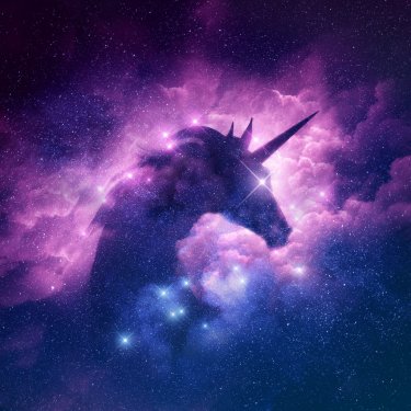 A unicorn silhouette in a galaxy nebula cloud
