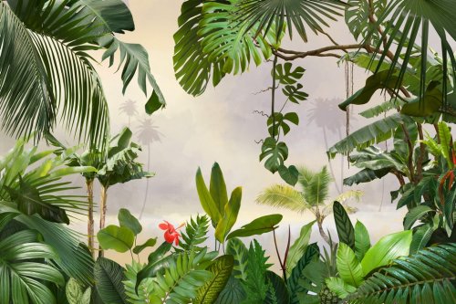 adorable background design with tropical palm and banana leaves, can be used ... - 901156030