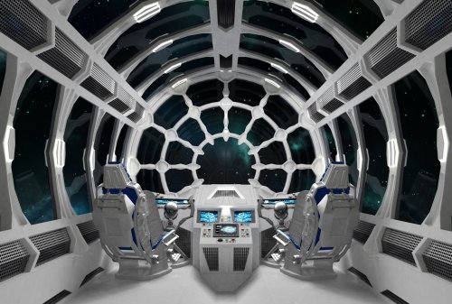 White Orion. Spaceship interior with round glass windows. - 901156450