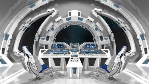 Spaceship. Command room. White interior.