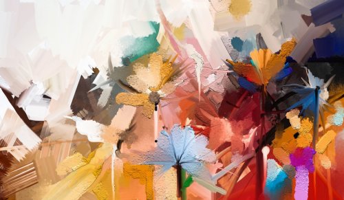 Abstract colorful oil, acrylic painting of spring flower. Hand painted brush ... - 901156515