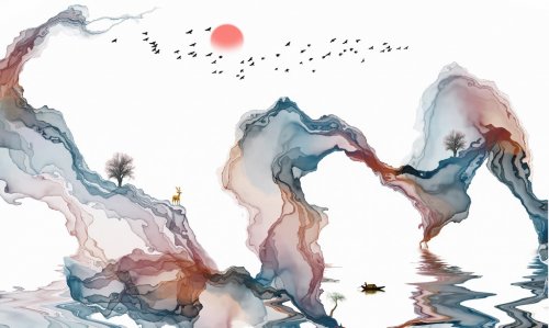 abstract background ink line decoration painting landscape artistic conception - 901156523