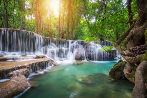 Huay Mae Khamin waterfall in tropical forest, Thailand - 901156537