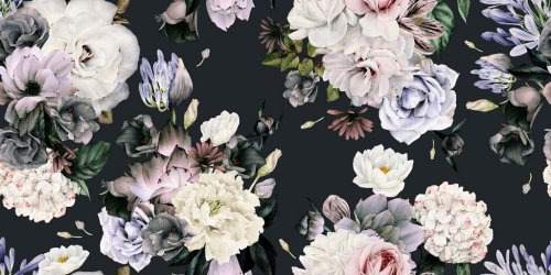 Seamless floral pattern with flowers, watercolor. - 901156540