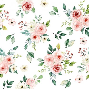 Seamless background, pattern, vintage floral texture with bouquets watercolor pink flowers roses.