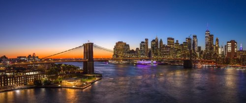 New York City Brooklyn Bridge evening skyline sunset - 901156625