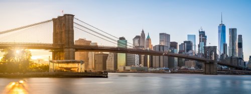 The panorama view of Brooklyn Bridge with Lower Manhattan in the background, ... - 901156628