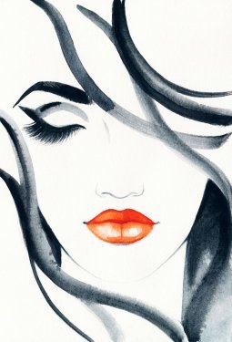 Woman face. Fashion illustration. Watercolor painting - 901156754