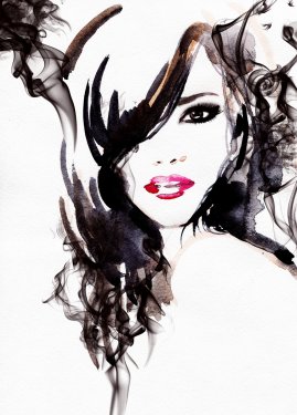 Beautiful woman. watercolor illustration - 901156755