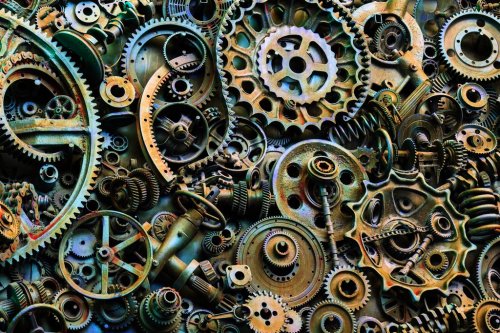 Steampunk texture, backgroung with mechanical parts, gear wheels - 901156916