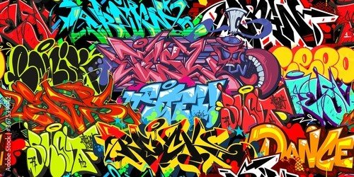 Colorful Graffiti Street Art Seamless Pattern. Vector Illustration Background Art