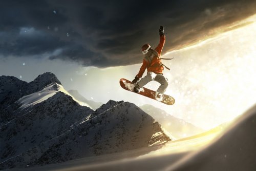 Snowboarder at Sunset - 901157594