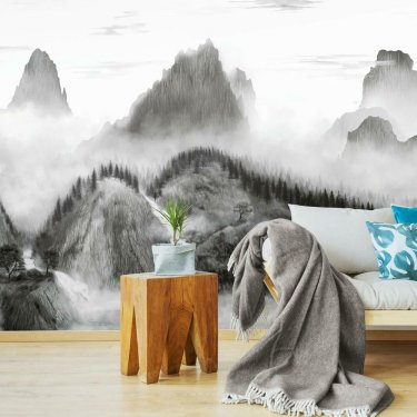MAJESTIC MOUNTAINS - Black - Peel and Stick Mural - 10 Panels - 15' x 10' (150 sq. ft.) - Price per mural
