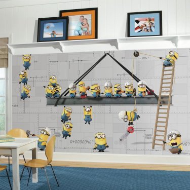 MINIONS AT WORK XL - Spray and Stick Wallpaper - 7 Panels - 10.5' x 6' (63 sq. ft.) - Price per mural