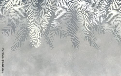 Palm leaves, palm branches, abstract drawing, tropical leaves. - 901157831