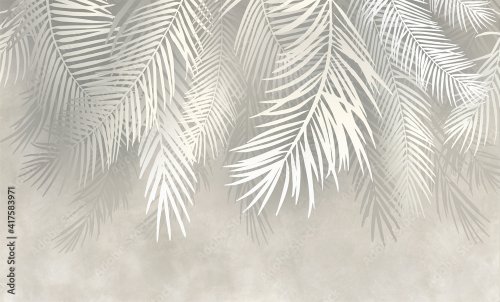 Palm leaves, palm branches, abstract drawing, tropical leaves. - 901157829