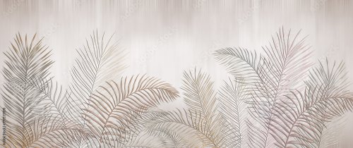 Feuilles de palmiers tropicaux. Feuilles beiges sur fond clair. - 901157828