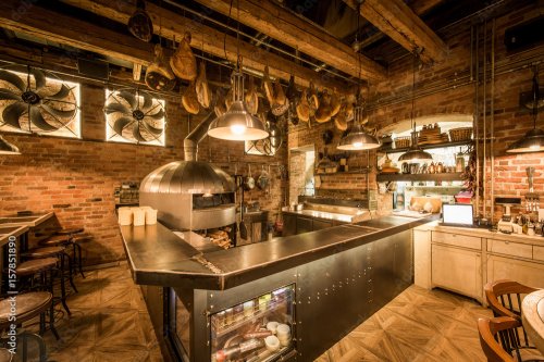 Interior of tavern with old pizza oven - 901157859