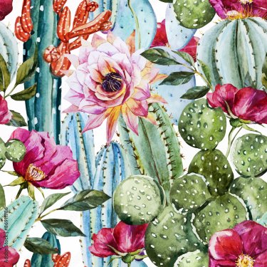 Watercolor cactus pattern - 901157796