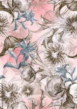 Seamless tropical flower pattern, watercolor.Flowers pattern. for textile, wa... - 901157776