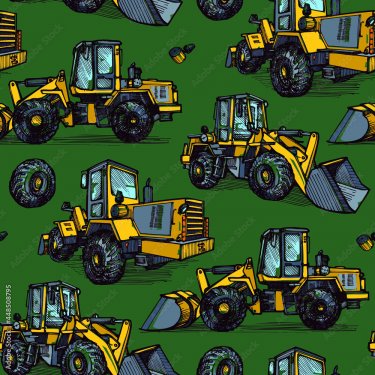 Old road scraper with an earthmoving blade - seamless pattern