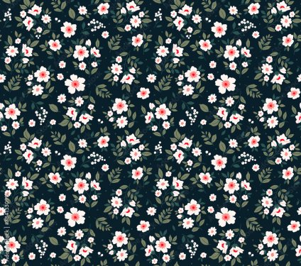 Trendy seamless vector floral pattern. Endless print made of small white flow... - 901157748